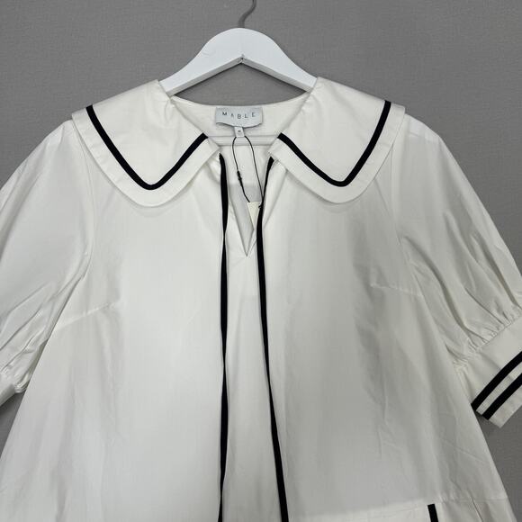 MABLE The Label Dress Womens Medium White Peter Pan Collar Sailor Cottage Preppy - Picture 3 of 14